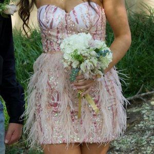 Strapless Homecoming Feather Dress